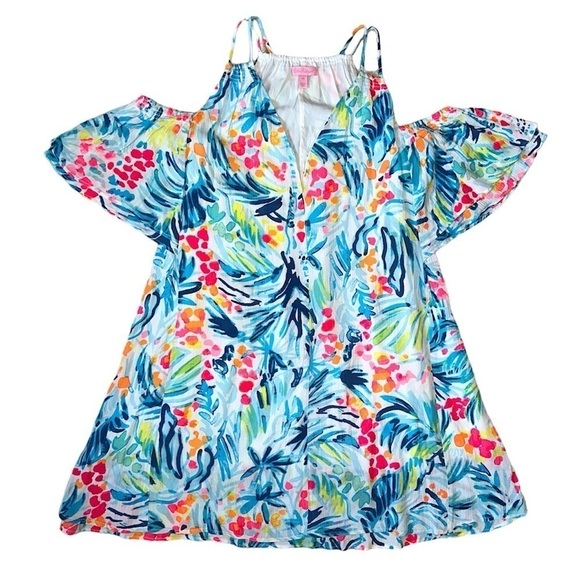 Lilly Pulitzer Bellamie Open Cold Shoulder Serene Blue Tippy Top Swing Dress XS - Picture 5 of 15